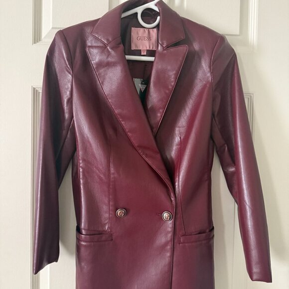 Guess Mystic Wine Burgundy Faux Leather Blazer - NWT - XS - Picture 1 of 6